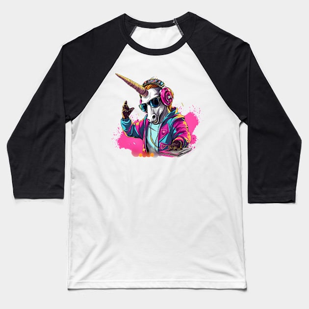 Unicorn DJ Baseball T-Shirt by pixeldreamer